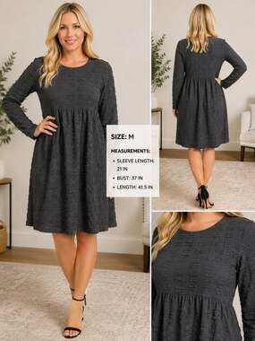 Friful Women's Long Sleeve Textured Babydoll Smock Dress
M-85